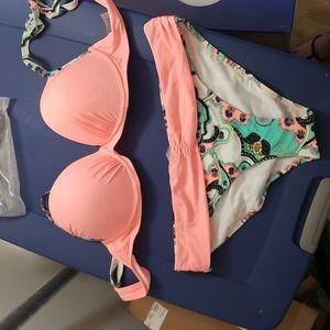 Coral and designed two piece bikini
